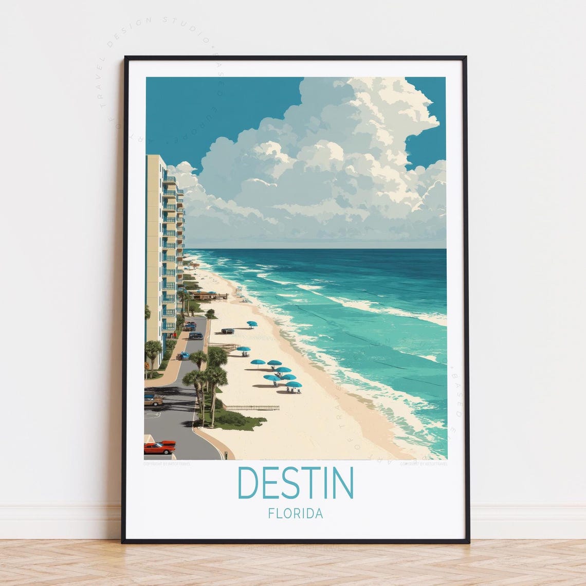 Destin Florida Aerial Beach Condo Coastline Waves Travel Poster