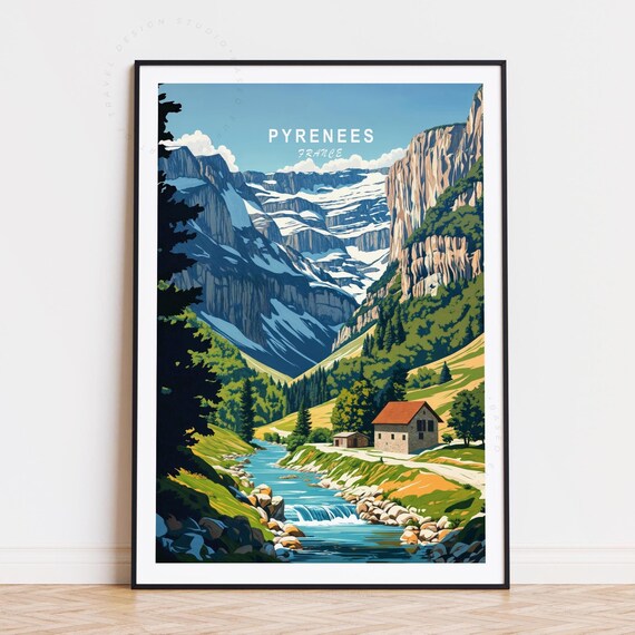Pyrenees France Snowy Cirque Valley Stone Huts Mountain Stream Poster