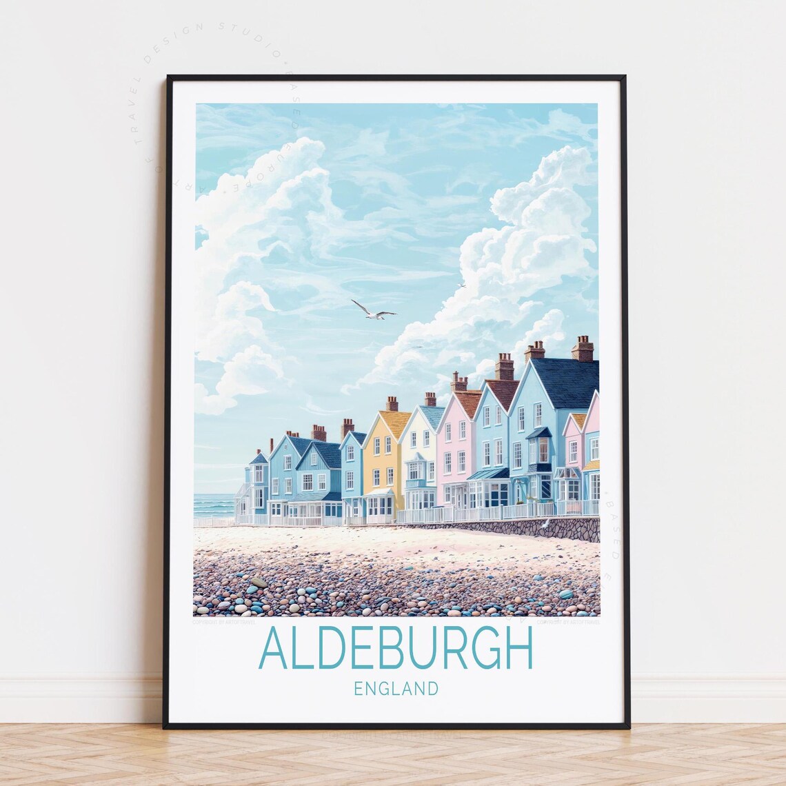 Aldeburgh England Colorful Beach Houses on Shingle Beach Poster