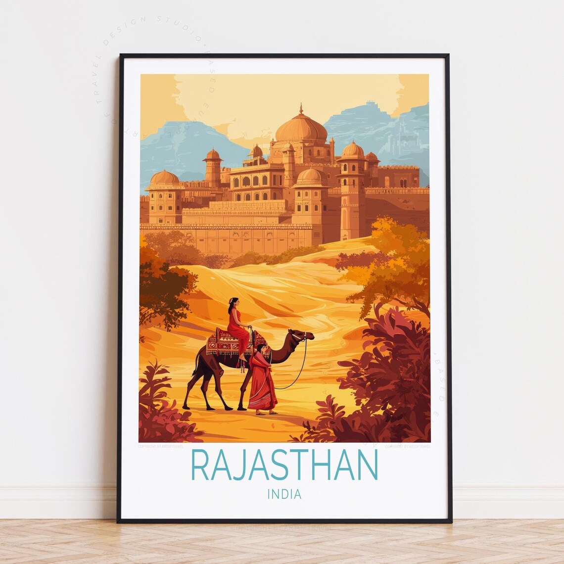 Rajasthan India Desert Fort Camel Ride Golden Dunes Travel Poster