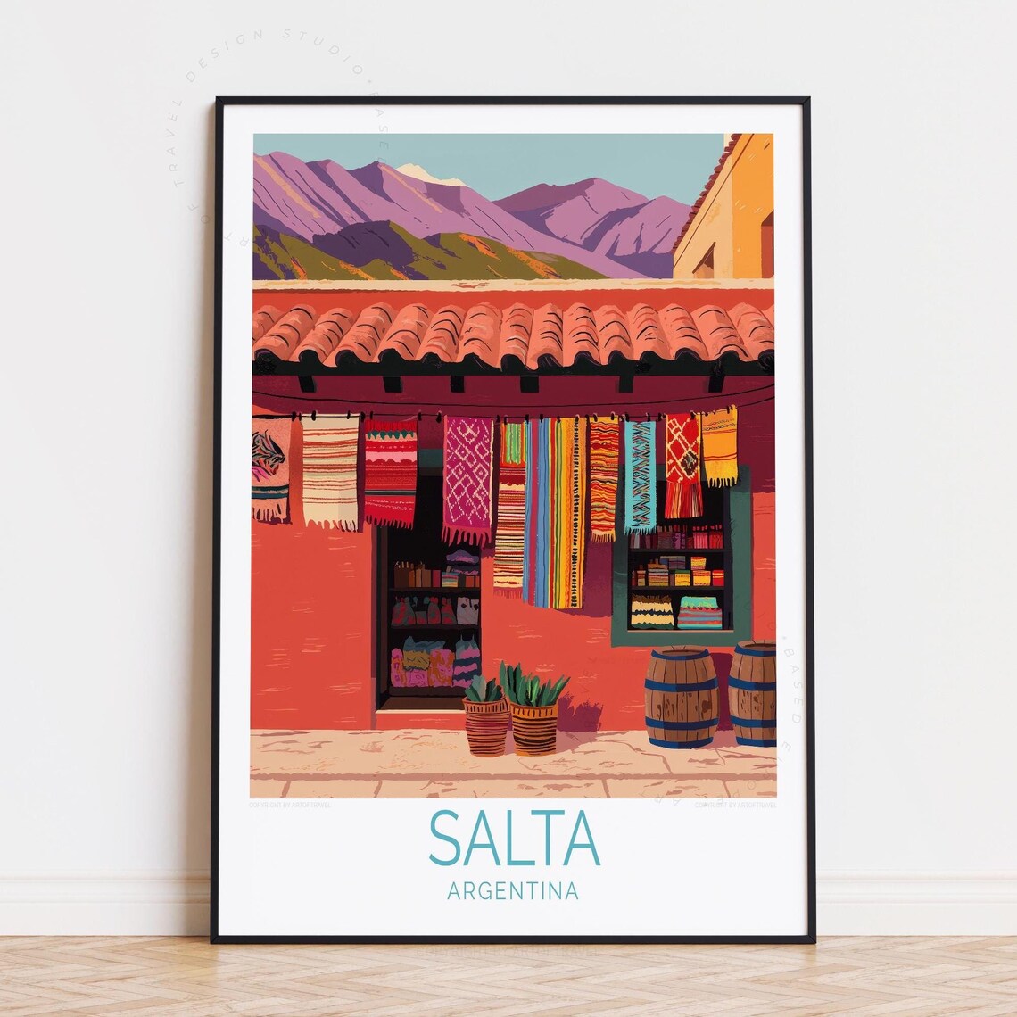 Salta Argentina Woven Textile Market Andean Mountain Travel Poster