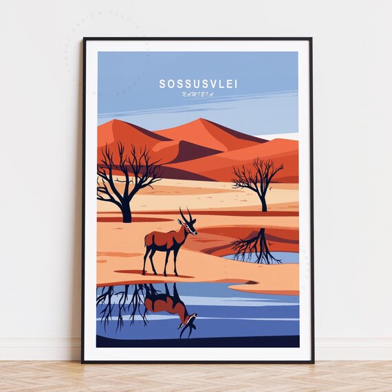 Sossusvlei Namibia Desert Antelope Mirror Reflection Retro Poster