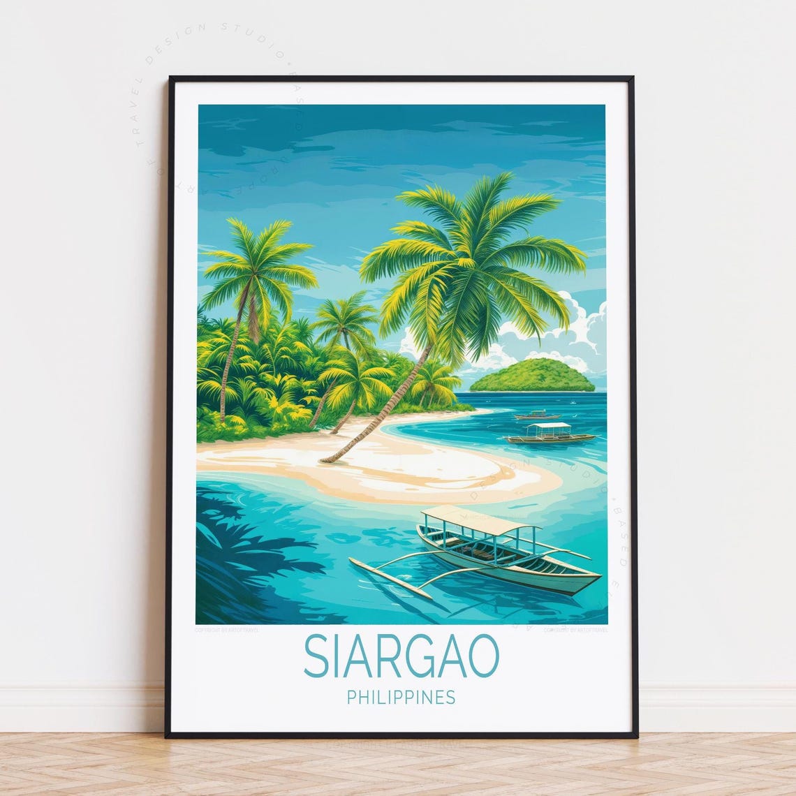 Siargao Philippines Leaning Palm Cove White Sand Beach Vintage Poster