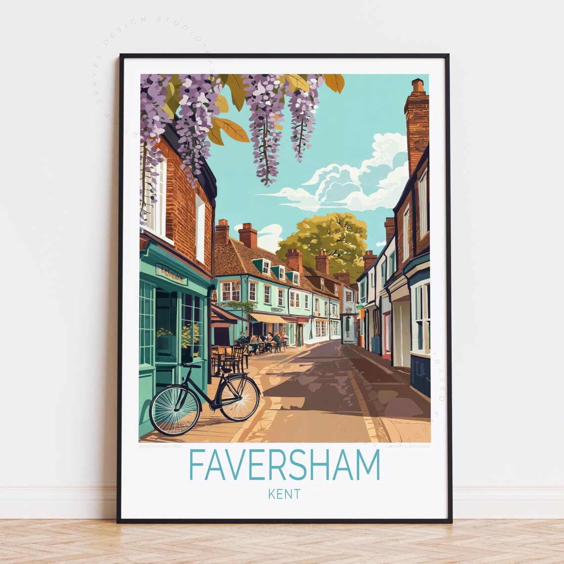 Faversham Kent Wisteria Market Street Bicycle Cafe Retro Poster