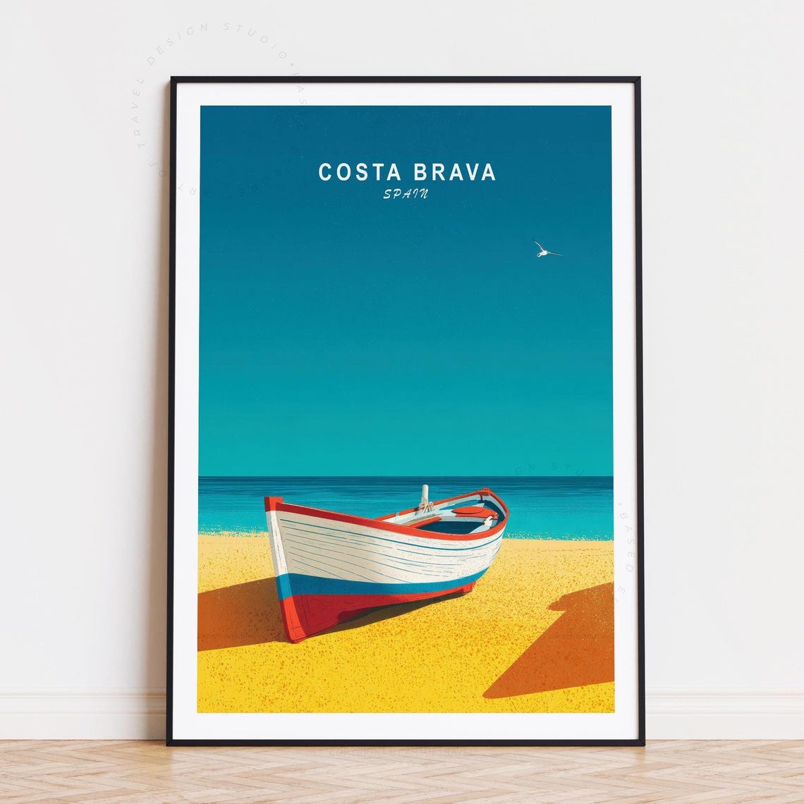 Costa Brava Spain Classic Boat Bow Sunlit Beach Minimalist Poster