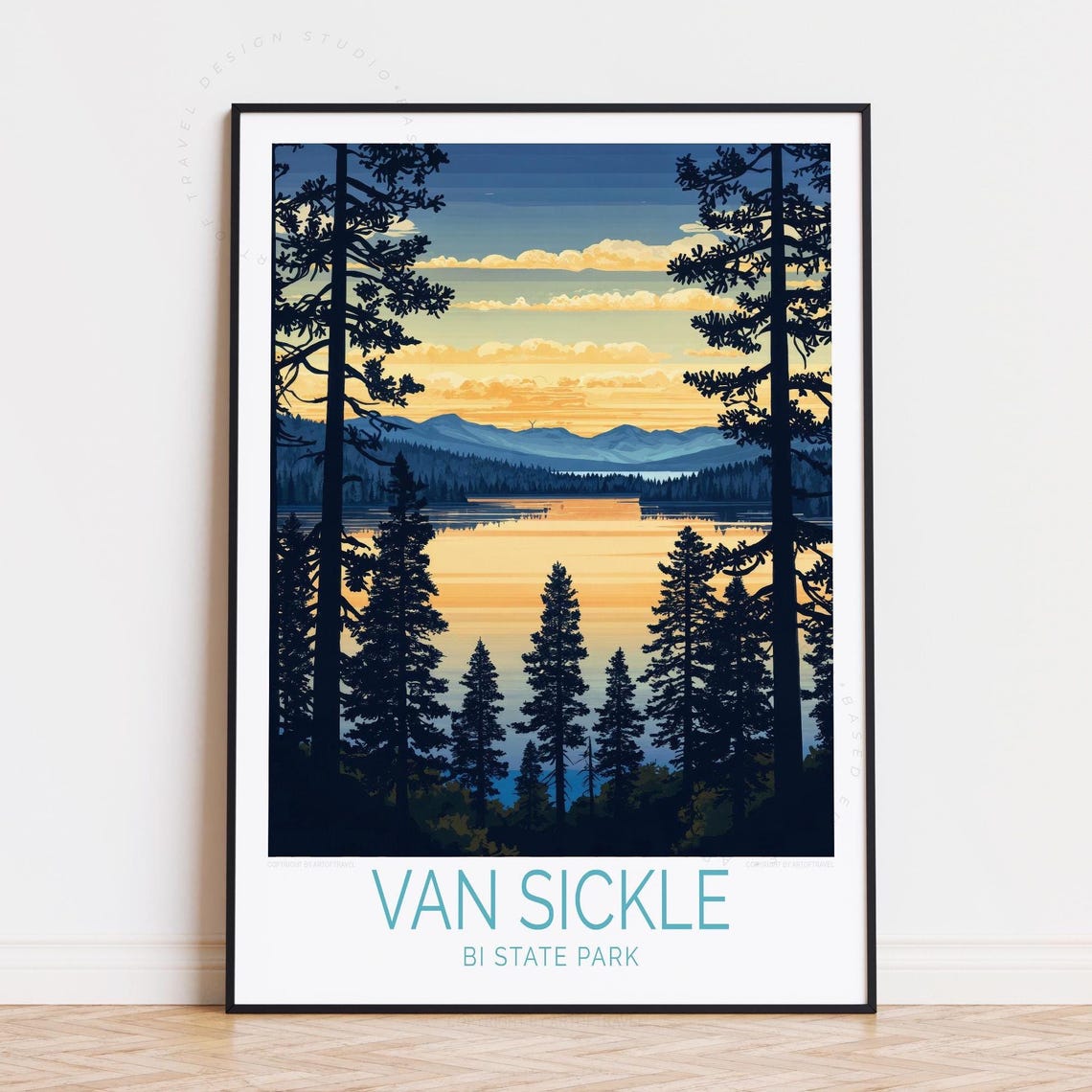 Van Sickle Bi State Park Lake Sunset Pine Silhouettes Poster