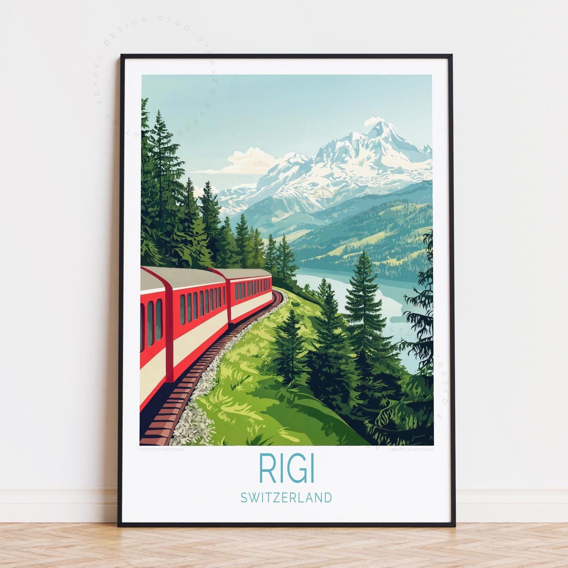 Rigi Switzerland Cog Railway Through Pines Snowy Peak Poster