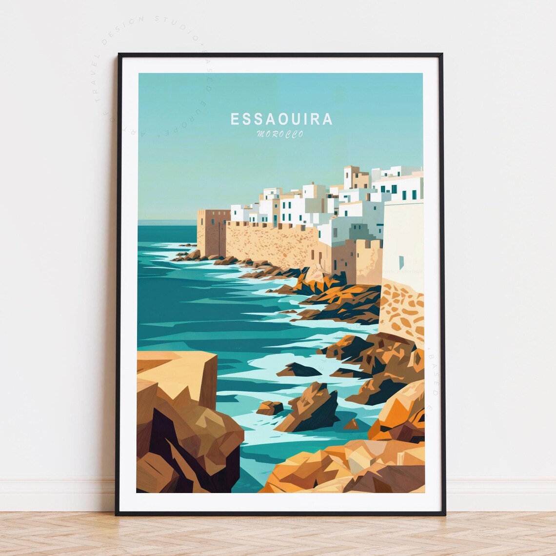 Essaouira Morocco Coastal Fortress Turquoise Sea Vintage Travel Poster