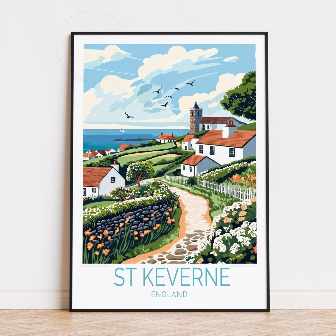 St Keverne England Coastal Village Church and Flower Lane Poster