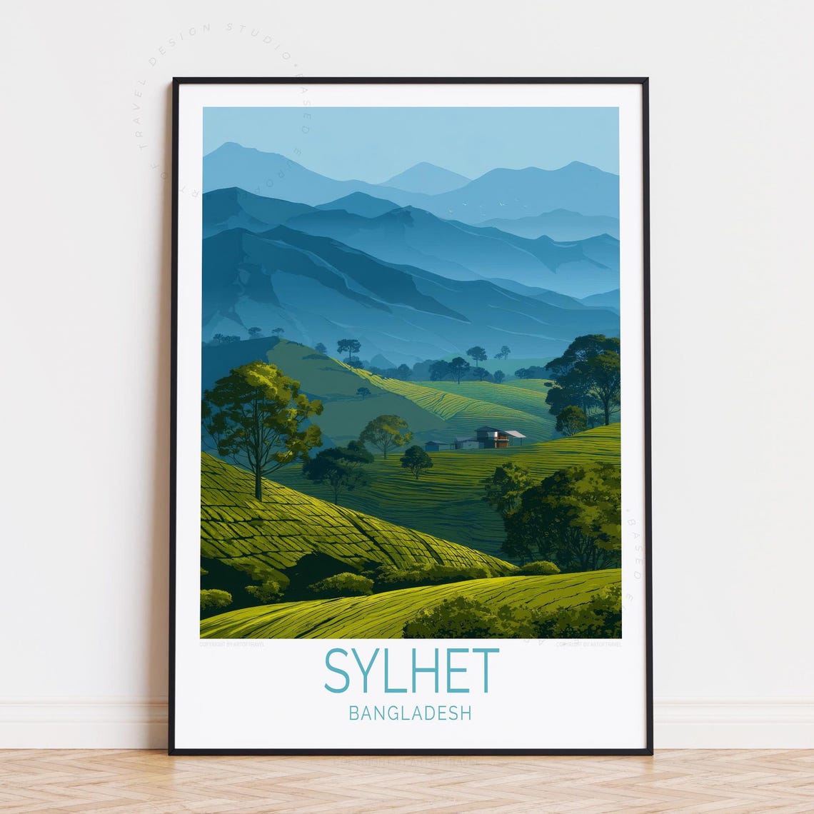 Sylhet Bangladesh Green Tea Gardens Misty Mountains Travel Poster