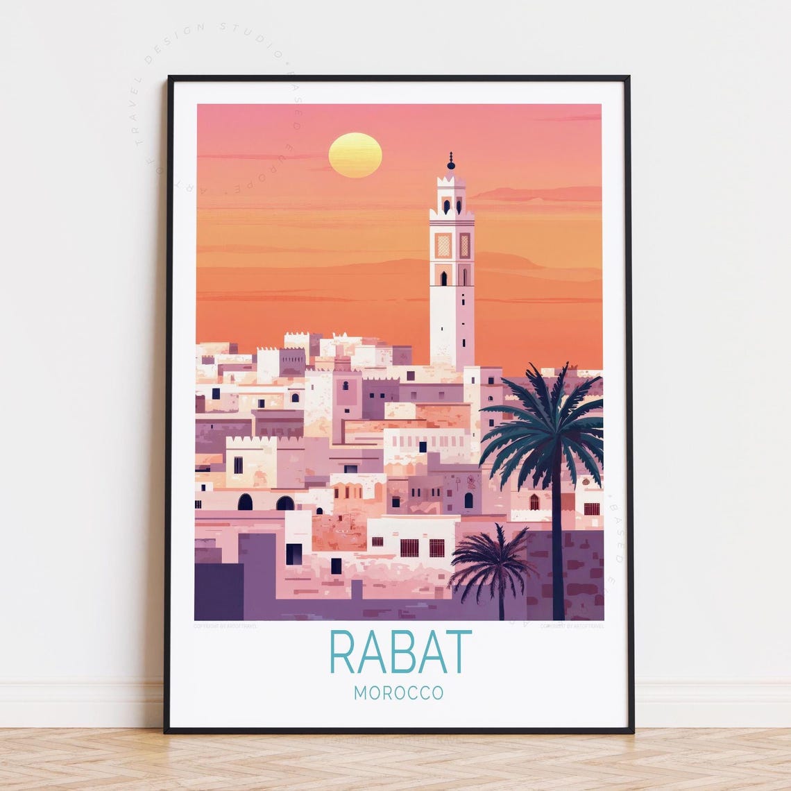 Rabat Morocco Glowing Sunset Over Old City and Minaret Poster
