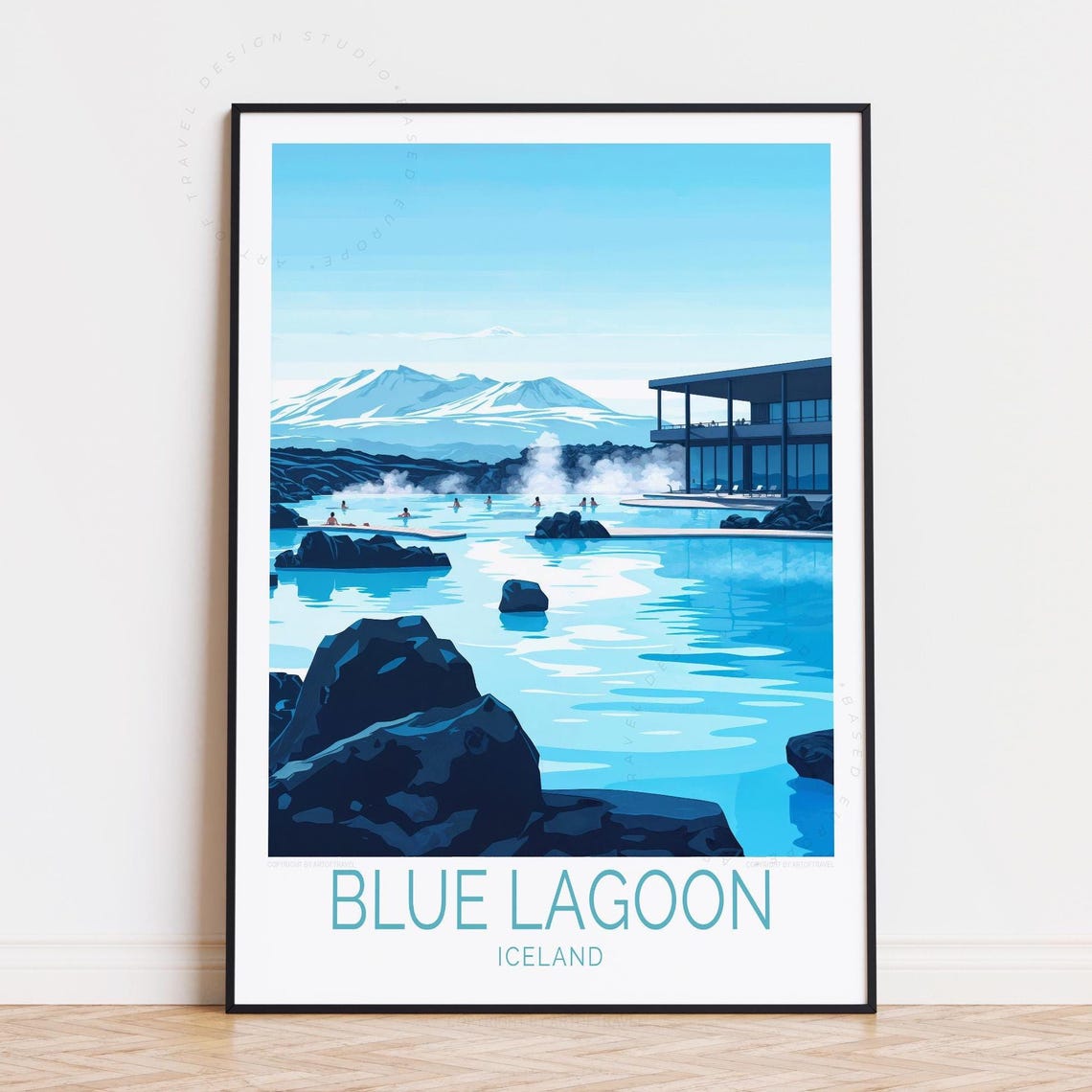 Blue Lagoon Iceland Geothermal Spa Steam Snowy Mountains Poster