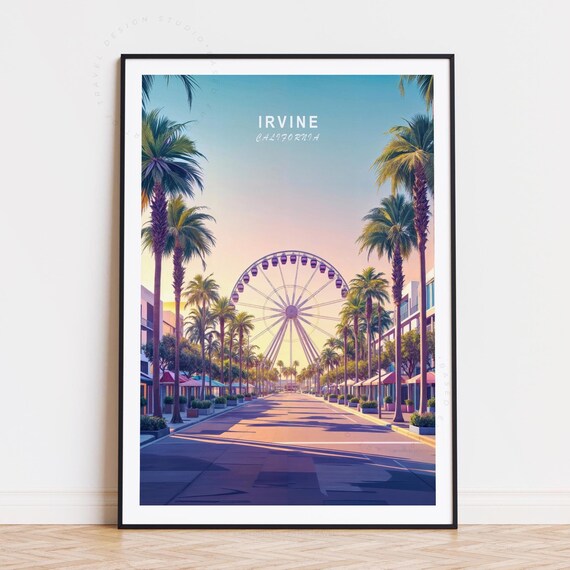Irvine California Palm Promenade Ferris Wheel Sunset Travel Poster
