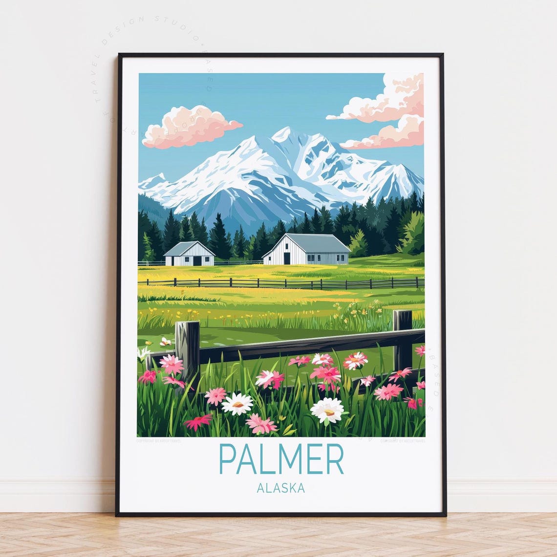 Palmer Alaska Alpine Barn Meadow Daisy Flowers Snow Peaks Wall Art