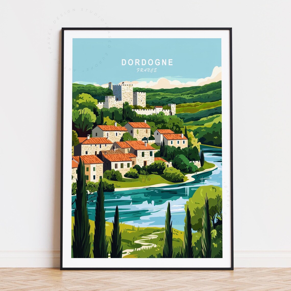 Dordogne France Castle Overlook River Bend Sky Panorama Poster