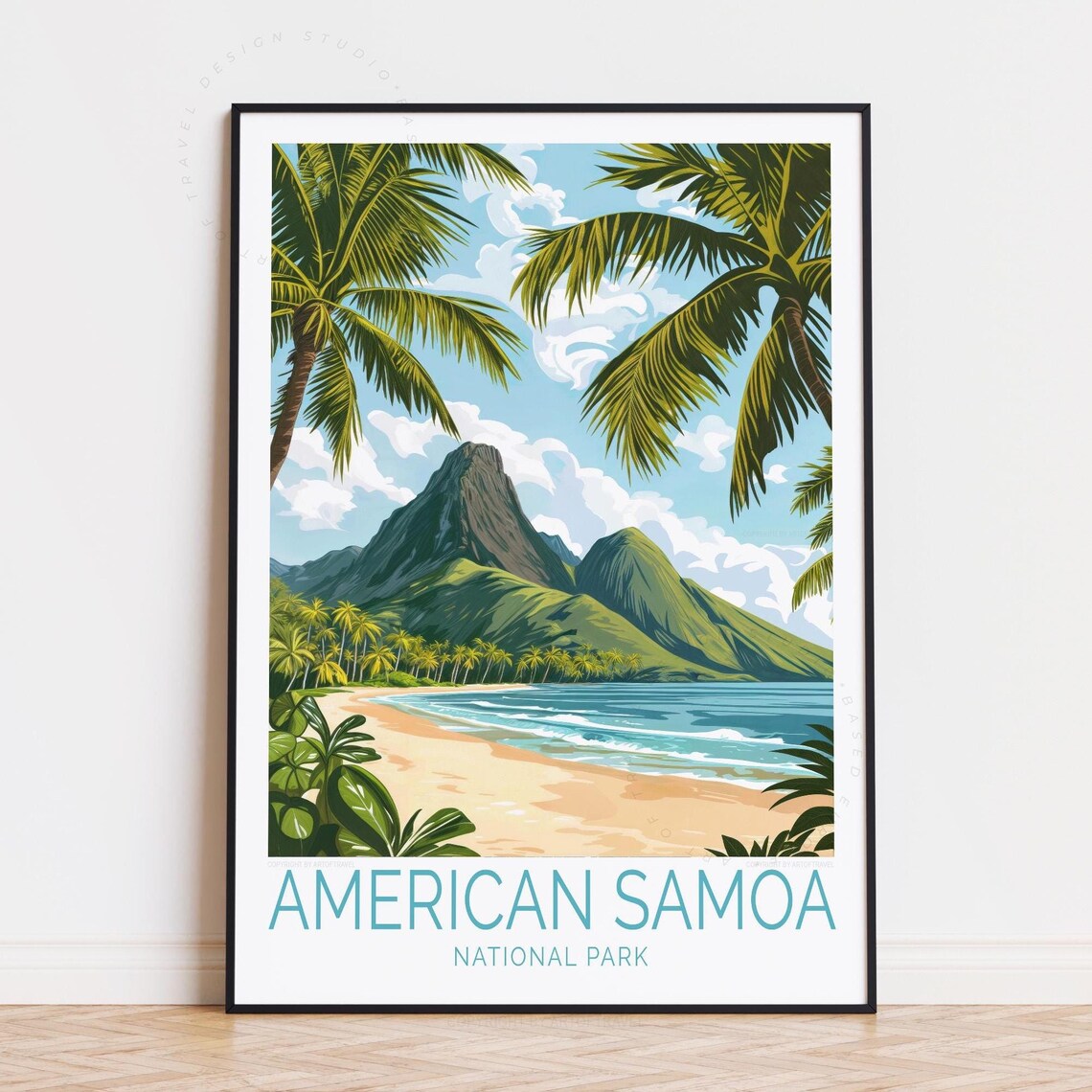 American Samoa National Park Tropical Beach Palm Trees Volcano Poster