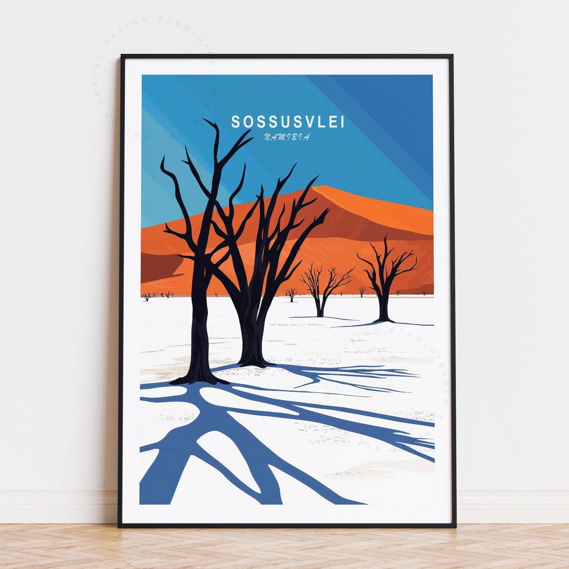 Sossusvlei Namibia Deadvlei Trees Blue Shadow Desert Travel Poster