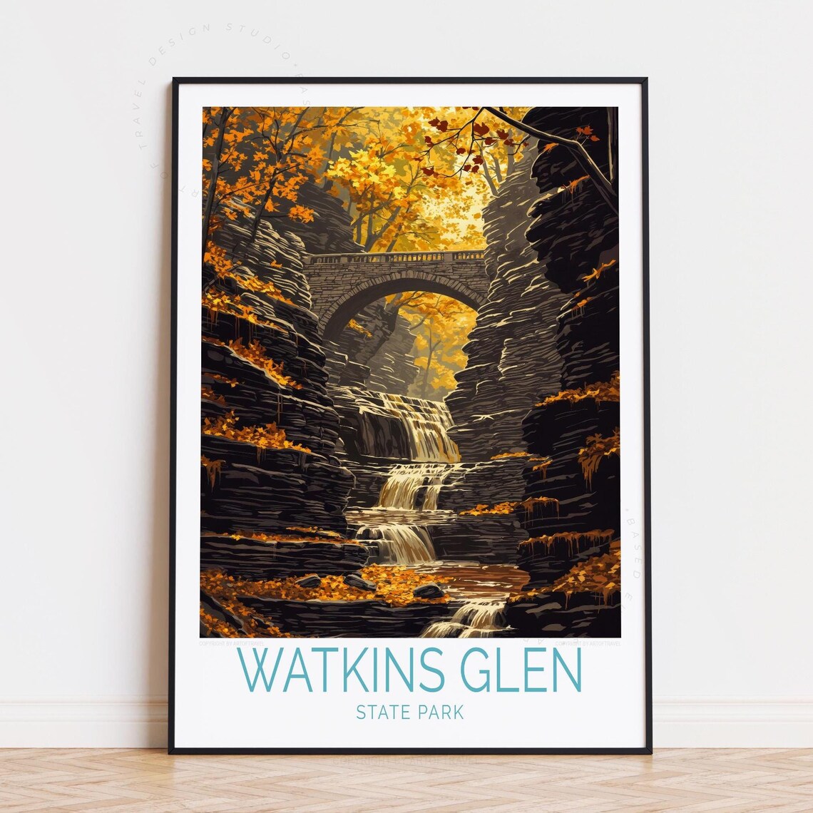 Watkins Glen State Park Travel Poster Autumn Gorge Waterfalls Art