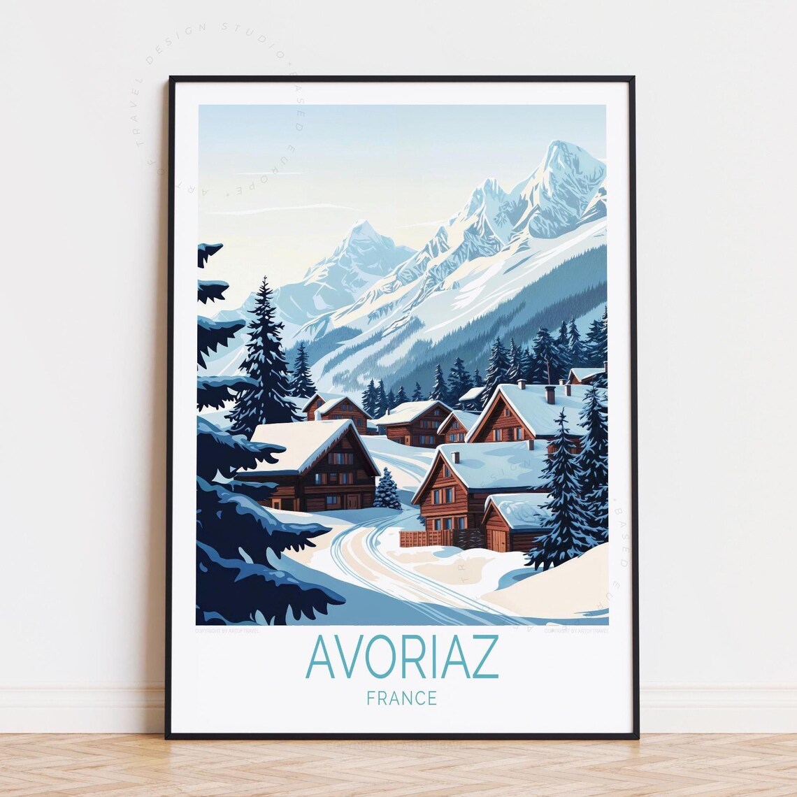 Avoriaz France Snowy Alpine Chalets Ski Village Mountain Poster