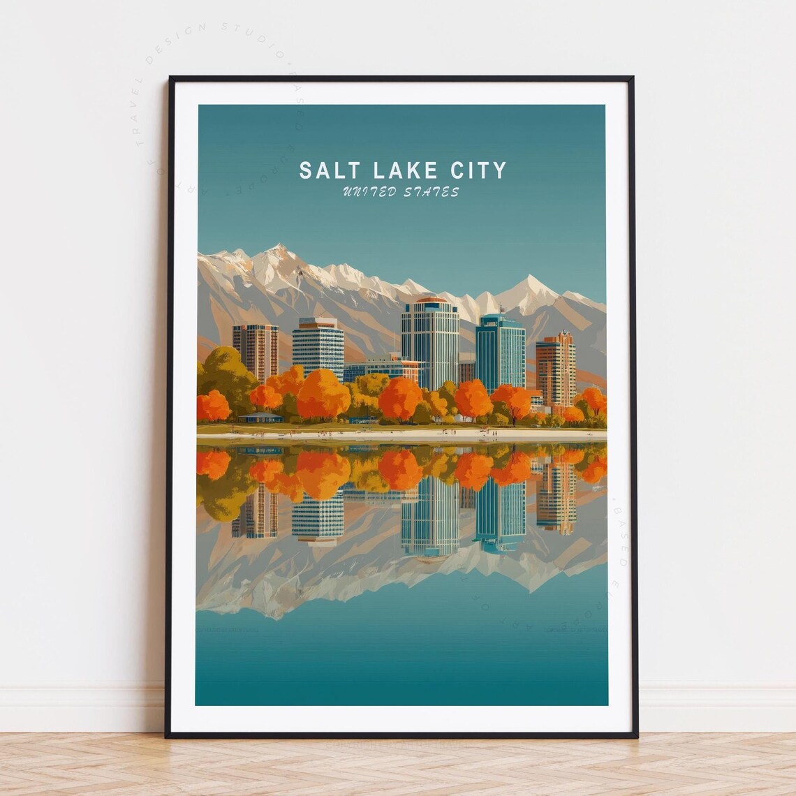 Salt Lake City United States Fall Colors Skyline Reflection Poster