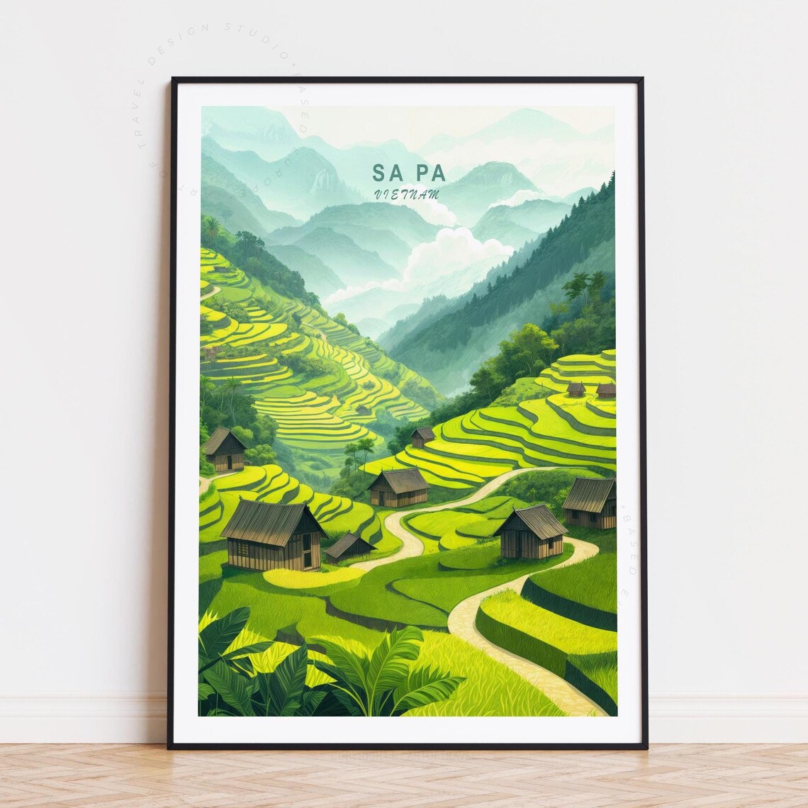Sa Pa Vietnam Bright Rice Terraces Village Path Travel Art Poster