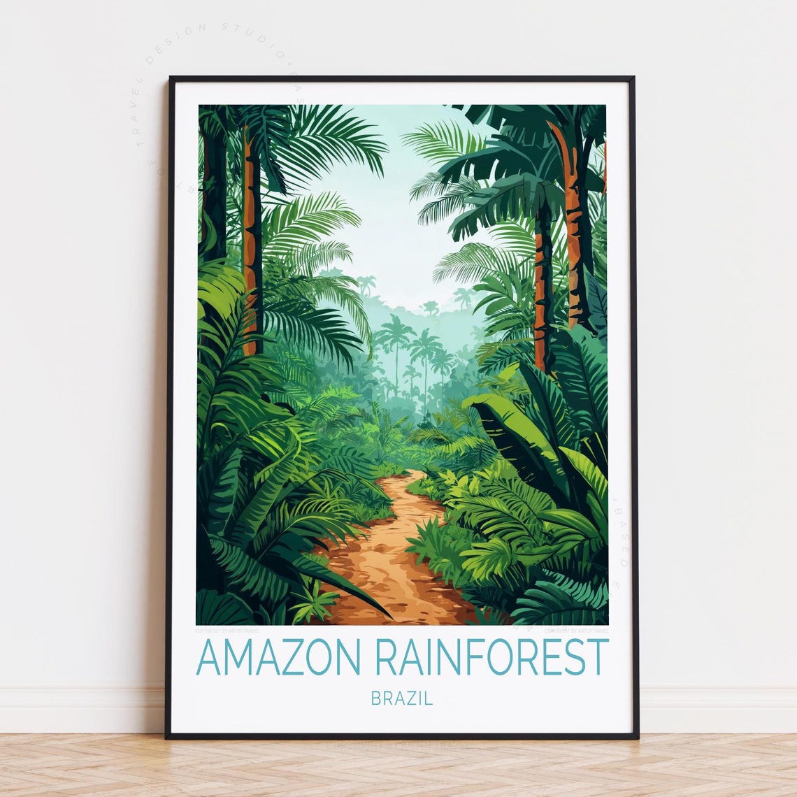 Amazon Rainforest Brazil Travel Poster Lush Jungle Path Artwork