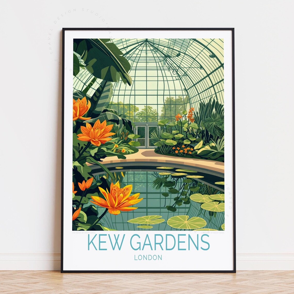 Kew Gardens London Water Lily Pond Glasshouse Botanical Poster