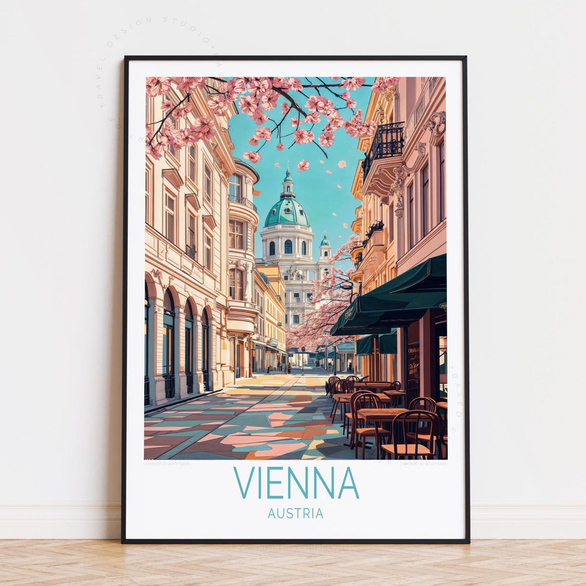 Vienna Austria Cherry Blossom Spring Street Travel Art Poster