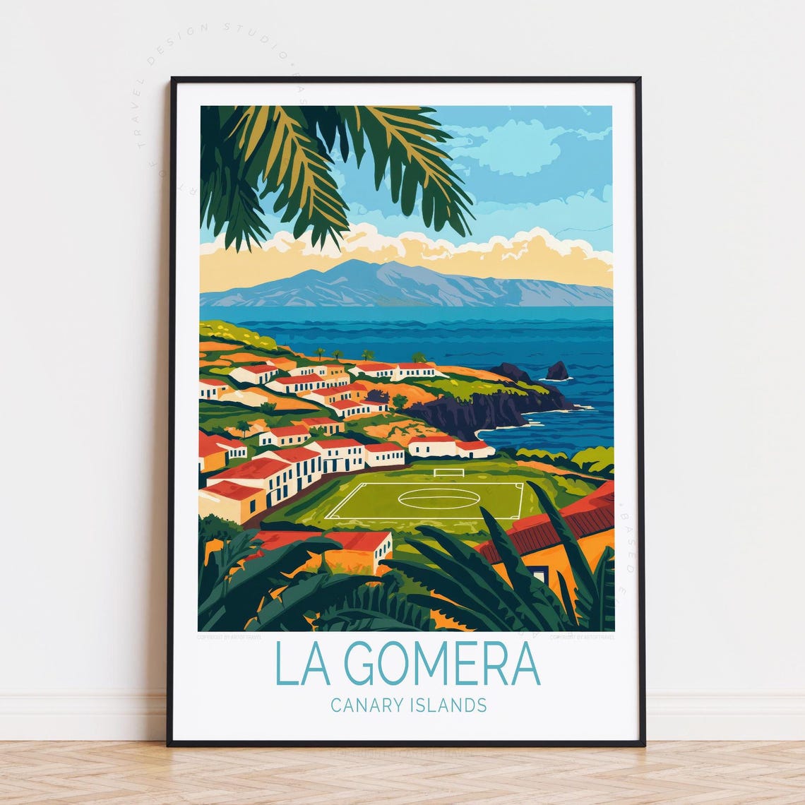 La Gomera Canary Islands Mountain Backdrop Village Scene Travel Poster