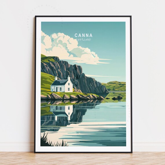 Canna Scotland Hebridean Cottage Rocky Shore Vintage Travel Poster
