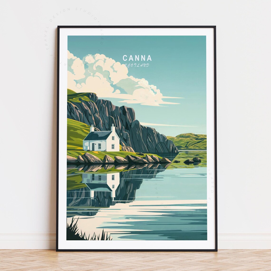 Canna Scotland Hebridean Cottage Rocky Shore Vintage Travel Poster