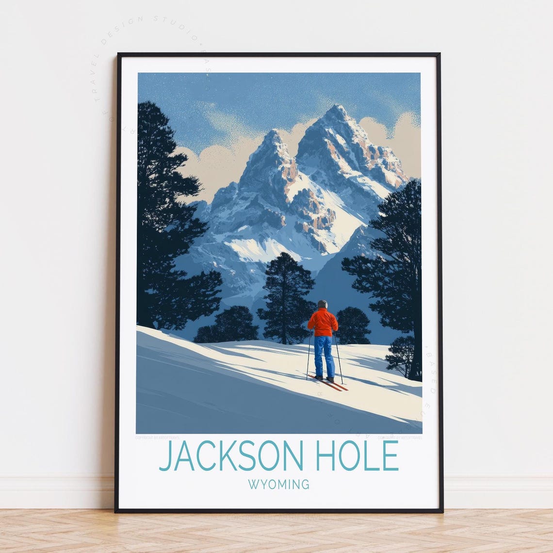 Jackson Hole Wyoming Lone Skier Overlooking Snowy Teton Range Poster