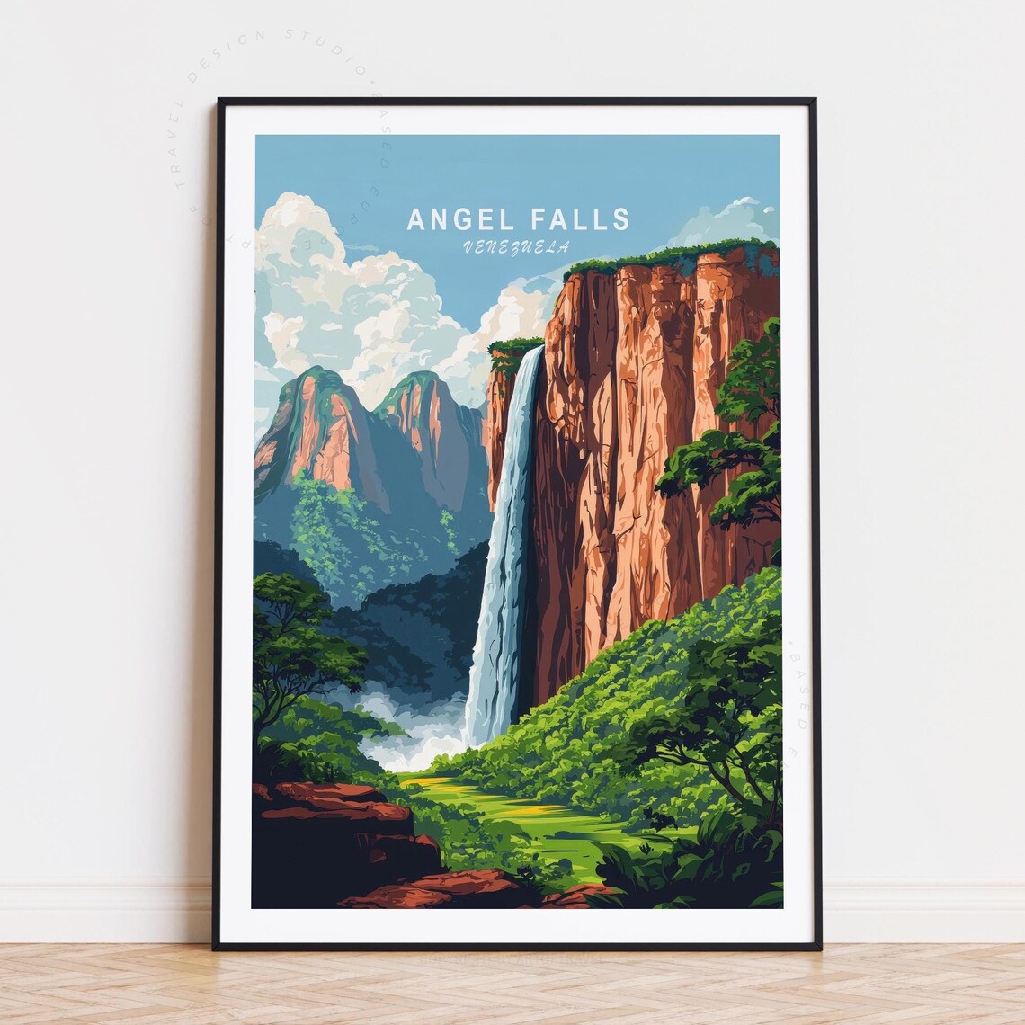 Angel Falls Venezuela Tepui Falls Jungle Sunset Travel Poster