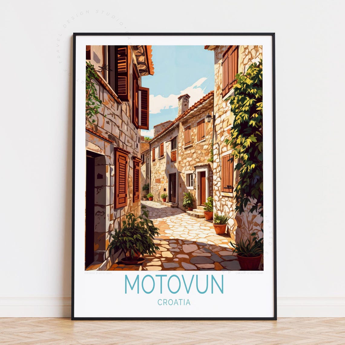 Motovun Croatia Old Town Cobblestone Street Istria Travel Poster