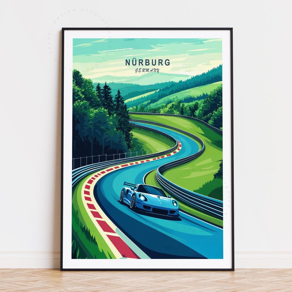 Nurburgring Germany Race Car Winding Track Forest Scene Poster