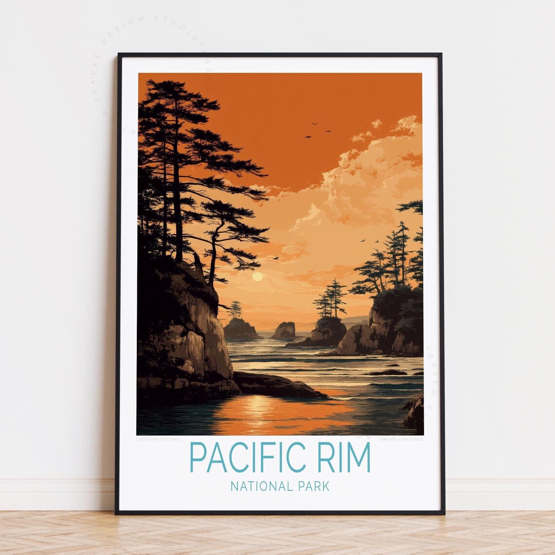 Pacific Rim National Park Sunset Coast Cliffs Vintage Travel Poster