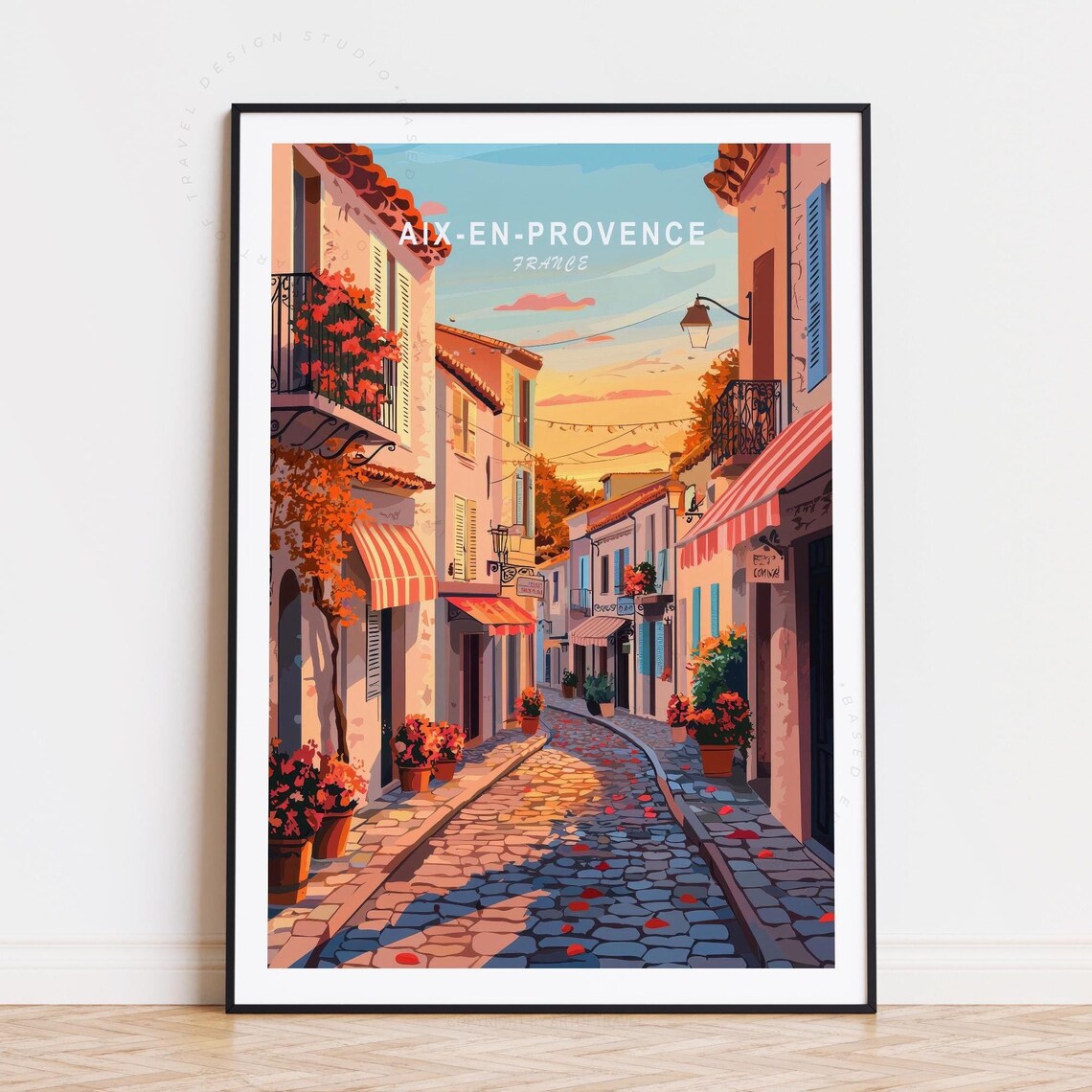 Aix-en-Provence France Old Town Cobblestone Street Sunset Poster