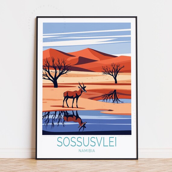 Sossusvlei Namibia Wildlife Mirror Water Red Desert Travel Poster