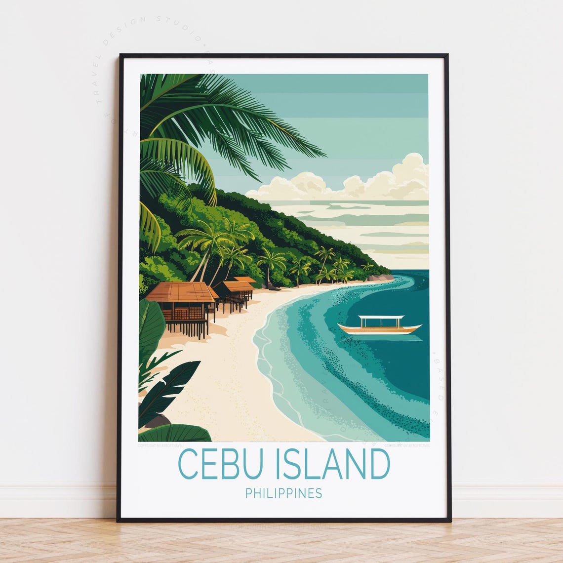 Cebu Island Philippines Tropical Palm Beach Boat Travel Poster