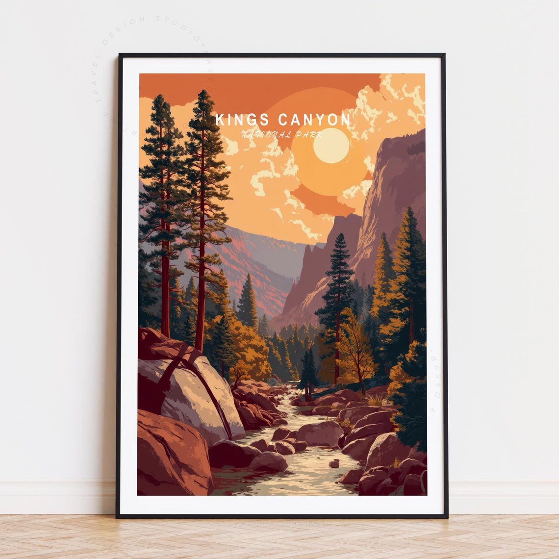 Kings Canyon National Park Sunset River Pines California Travel Poster