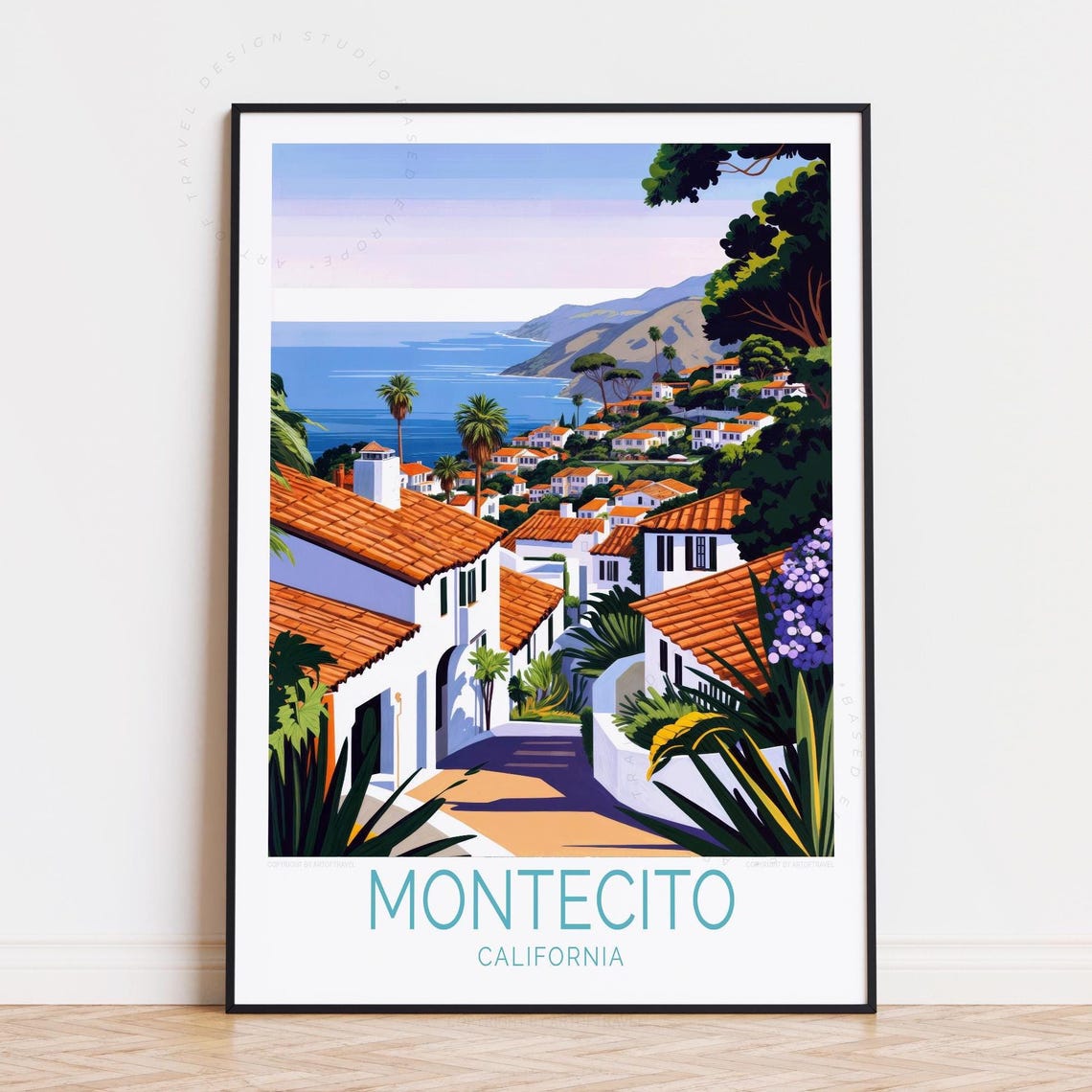 Montecito California Coastal Village Red Tile Roof Art Poster