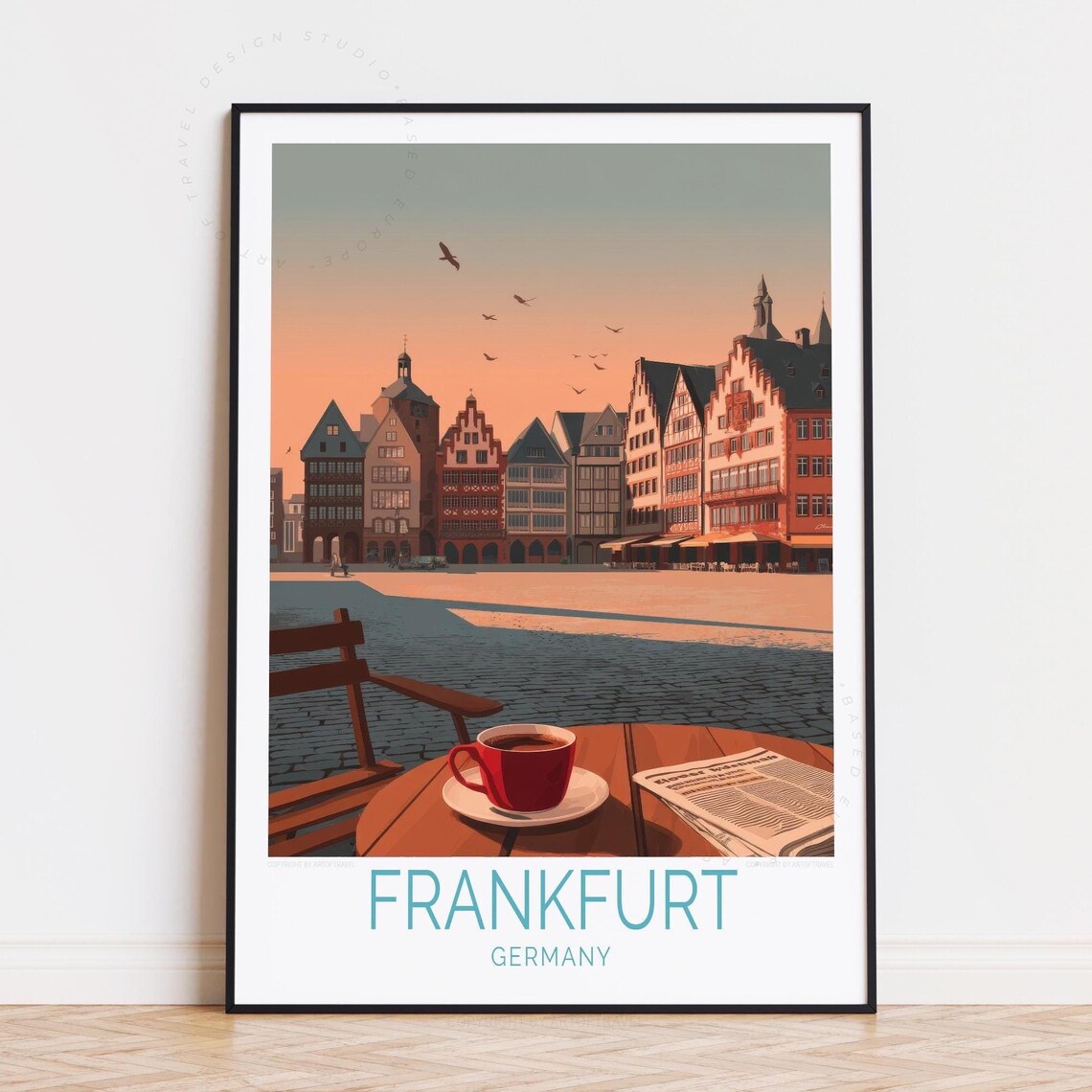 Frankfurt Germany Old Town Square Coffee Sunset Travel Art Poster