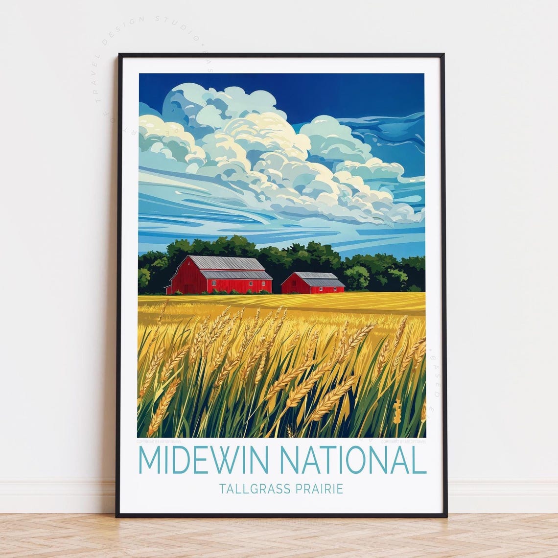 Midewin National Tallgrass Prairie Wheat Field Barns Clouds Poster