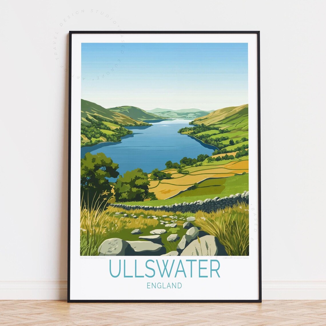 Ullswater England Blue Lake Stone Wall Fells Scenic View Poster