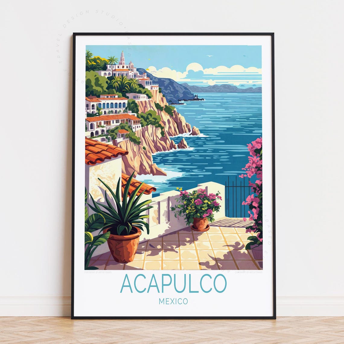 Acapulco Mexico Cliffside Villa Terraces Pacific Ocean Travel Poster