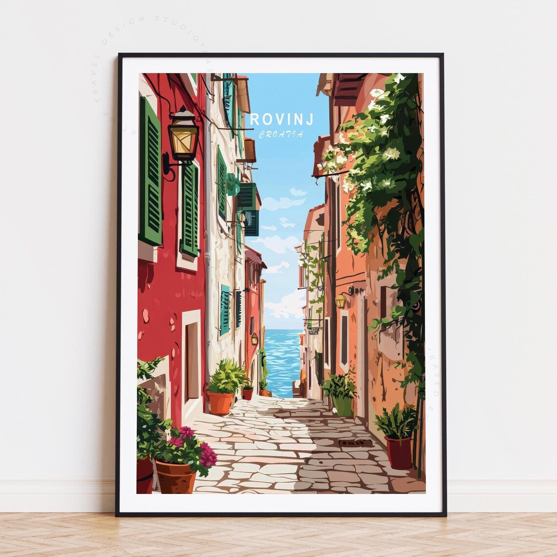 Rovinj Croatia Old Town Lantern Cobblestone Alley Charm Travel Poster