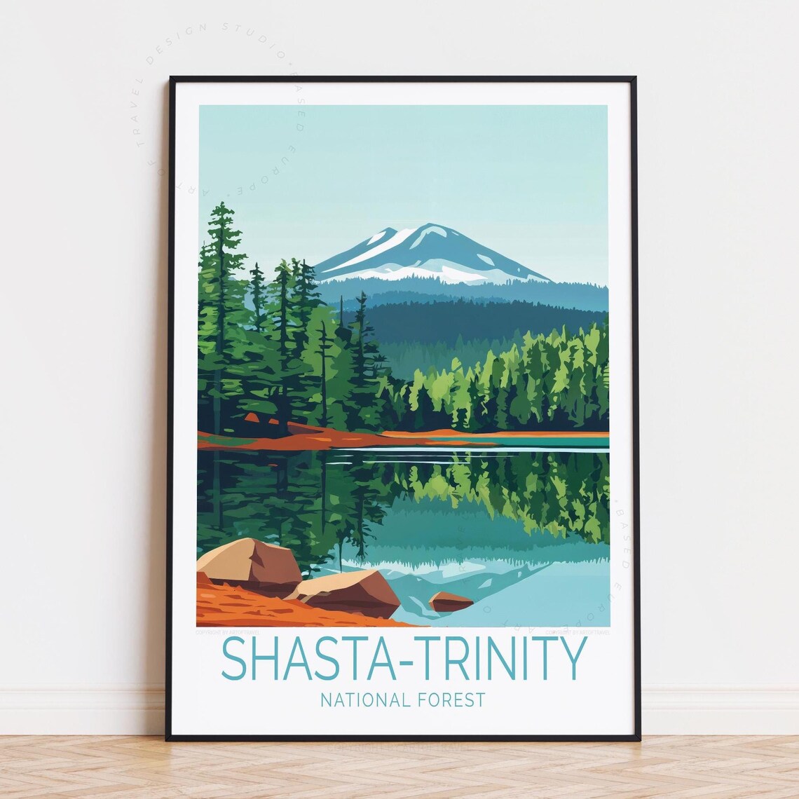 Shasta Trinity National Forest Lake Mountain Pines Travel Poster