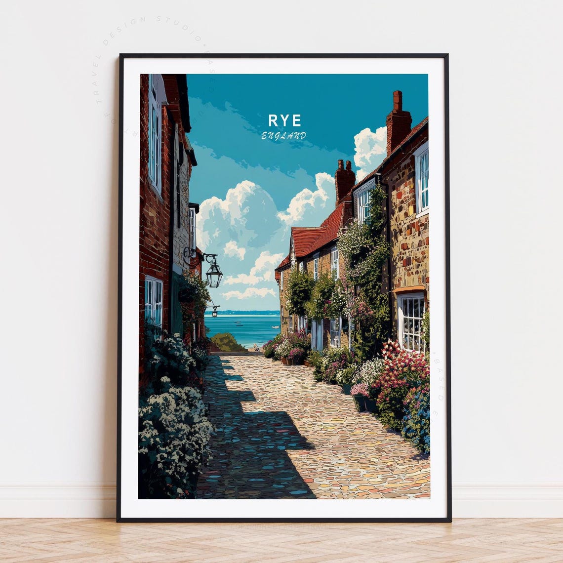 Rye England Historic Cobbled Lane Stone Cottage Seaside Poster
