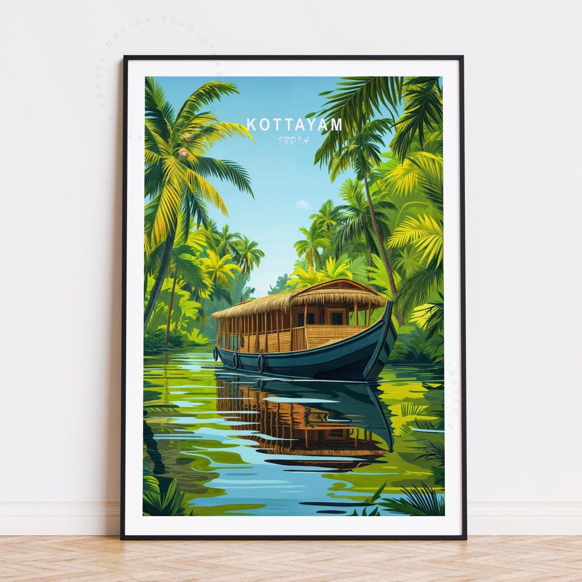 Kottayam India Backwater Houseboat among Coconut Palms Poster
