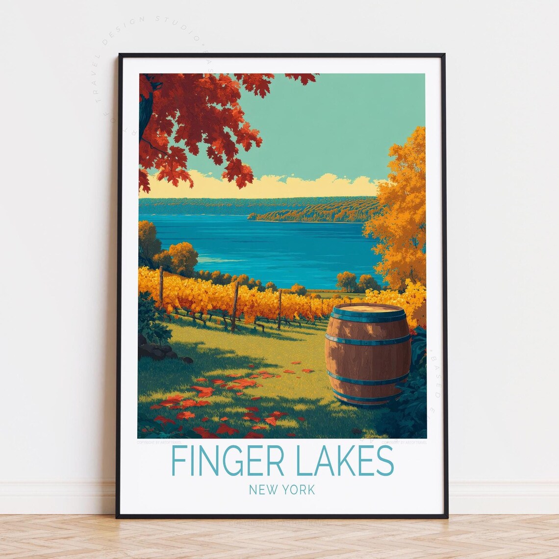 Finger Lakes New York Autumn Vineyard Lake Barrel Harvest Poster